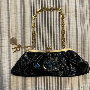 Rampage Black Gold Chunky Chain Hardware Shoulder Clutch Kisslock Handbag NWOT